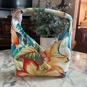 Mini Origami Boho shoulder purse handbag pocketbook Hawaiian Hibiscus Light